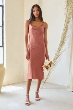 Lisa Shiny Satin Midi Dress - Desert Rose -Elegance Bridal Store 20220727 BIRDYGREY 0093 RT
