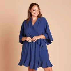 Kenny Ruffle Robe - Slate Blue -Elegance Bridal Store 26f41e3c91335f08a0b0f710725a3083