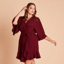 Kenny Ruffle Robe - Cabernet -Elegance Bridal Store 52a3b32399d44bbd5a466dd093d0b693