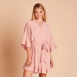 Kenny Ruffle Robe - Dusty Rose