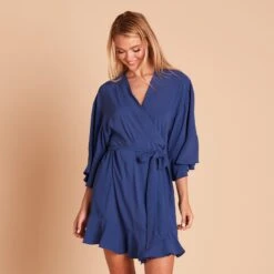 Kenny Ruffle Robe - Slate Blue -Elegance Bridal Store 71ec87f390b6d88ffd207b6087fb4474