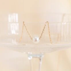Santa Barbara Single Pearl Necklace -Elegance Bridal Store BIRDY GREY SINGLE PEARL NECKLACE SMALL GOLD 02