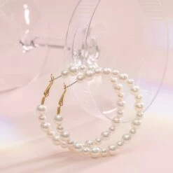 Spokane Pearl Hoops - Large -Elegance Bridal Store BIRDY GREY SPOKANE PEARL HOOPS LARGE GOLD 02