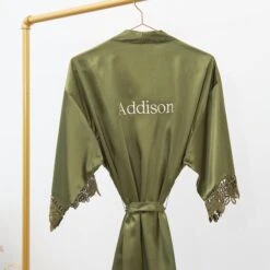 Claudine Lace Robe - Olive -Elegance Bridal Store BIRDYGREY SILKROBES1251.RT