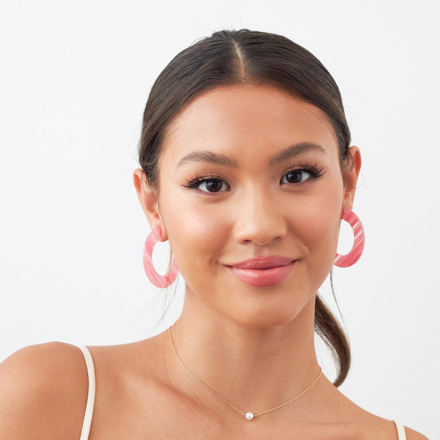 Resin Hoop Earrings - Pink 4 Resin Hoop Earrings - Pink - Image 2