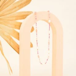 Beads And Pearls Necklace - Pink -Elegance Bridal Store BIRDY GREY BEADS AND PEARL NECKLACE PINK 02