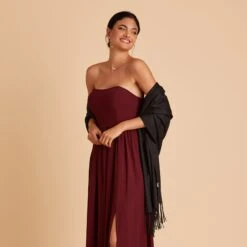 Shawl With Fringe - Black -Elegance Bridal Store BIRDY GREY CASHMERE SHAWL BLACK 02 RT CROP