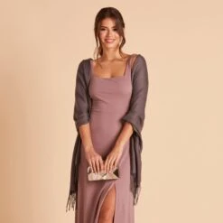 Shawl With Fringe - Dark Grey 11 Shawl With Fringe - Dark Grey -Elegance Bridal Store BIRDY GREY CASHMERE SHAWL DARK GRAY 06