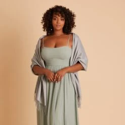 Shawl With Fringe - Light Grey -Elegance Bridal Store BIRDY GREY CASHMERE SHAWL LIGHT GRAY 03 RT CROP