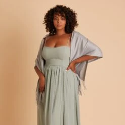 Shawl With Fringe - Light Grey -Elegance Bridal Store BIRDY GREY CASHMERE SHAWL LIGHT GRAY 04 RT CROP