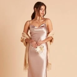 Shawl With Fringe - Beige -Elegance Bridal Store BIRDY GREY CASHMERE SHAWL NUDE 03