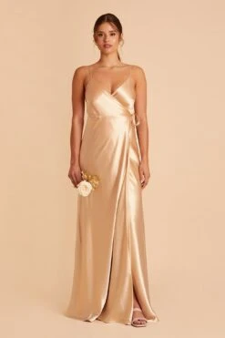 Cindy Shiny Satin Dress - Gold