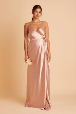 Cindy Shiny Satin Dress - Rose Gold