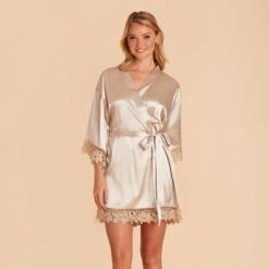 Claudine Lace Robe - Neutral Champagne 15 Claudine Lace Robe - Neutral Champagne -Elegance Bridal Store BIRDY GREY CLAUDINE SATIN LACE BRIDESMAID ROBE NEUTRAL CHAMPAGE 02
