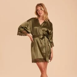 Claudine Lace Robe - Olive -Elegance Bridal Store BIRDY GREY CLAUDINE SATIN LACE BRIDESMAID ROBE OLIVE 02