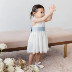 Liz Flower Girl Sash - Sheen Light Blue -Elegance Bridal Store BIRDY GREY ELIZABETH FLOWER GIRL SASH DUSTY BLUE 02