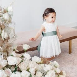 Liz Flower Girl Sash - Sheen Sea Glass -Elegance Bridal Store BIRDY GREY ELIZABETH FLOWER GIRL SASH SEA GLASS 02