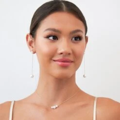 Everett Long Pearl Drop Earrings -Elegance Bridal Store BIRDY GREY EVERETT EARRINGS GOLD RT 02