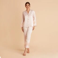 Feathered Pajama Set - Blush -Elegance Bridal Store BIRDY GREY FEATHERED PJ SET BLUSH 03