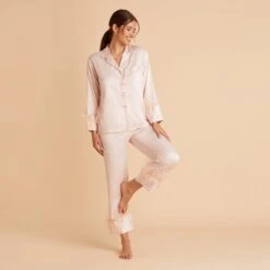 Feathered Pajama Set - Blush -Elegance Bridal Store BIRDY GREY FEATHERED PJ SET BLUSH 04