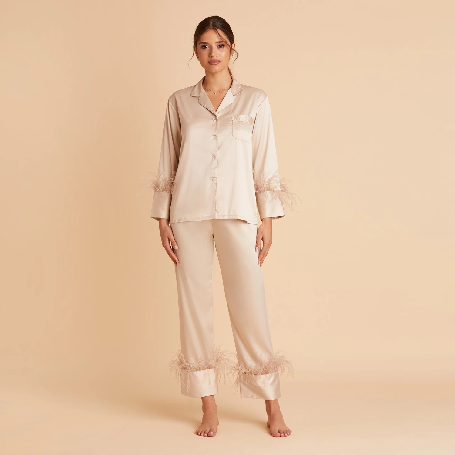 Feathered Pajama Set - Champagne 9 Feathered Pajama Set - Champagne - Image 7
