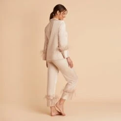 Feathered Pajama Set - Champagne 14 Feathered Pajama Set - Champagne -Elegance Bridal Store BIRDY GREY FEATHERED PJ SET TAUPE 06