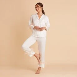 Feathered Pajama Set - White -Elegance Bridal Store BIRDY GREY FEATHERED PJ SET WHITE 01