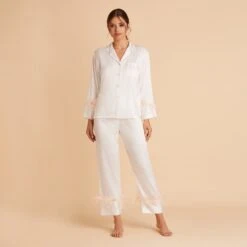 Feathered Pajama Set - White