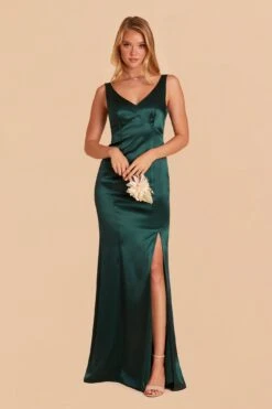 Gloria Shiny Satin Dress - Emerald