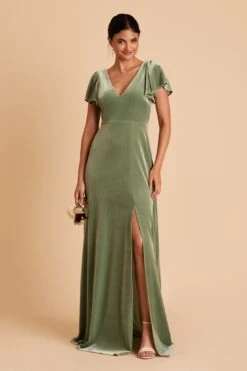 Hannah Velvet Dress - Dark Sage -Elegance Bridal Store BIRDY GREY HANNAH VELVET BRIDESMAID DRESS DARK SAGE 01