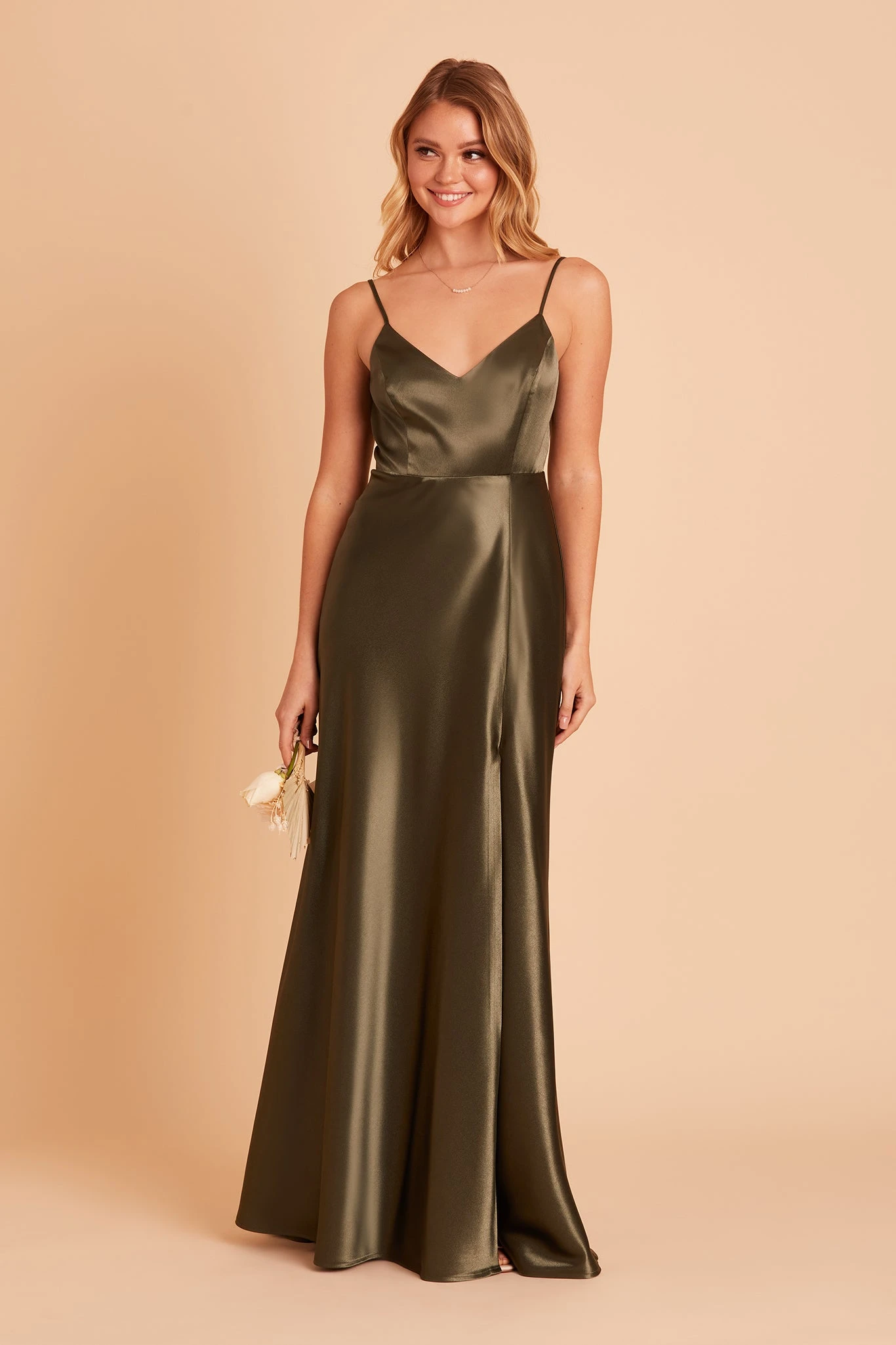 Jay Shiny Satin Dress - Olive 6 Jay Shiny Satin Dress - Olive - Image 4