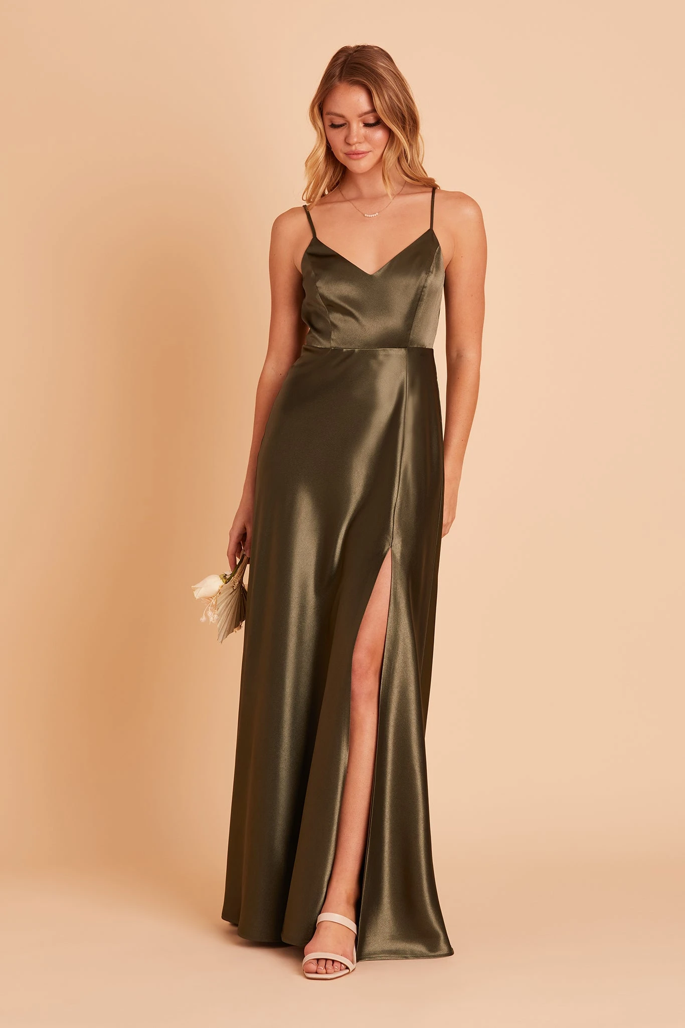 Jay Shiny Satin Dress - Olive 9 Jay Shiny Satin Dress - Olive - Image 7