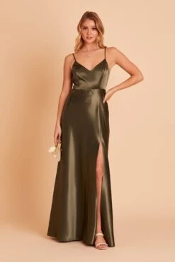Jay Shiny Satin Dress - Olive