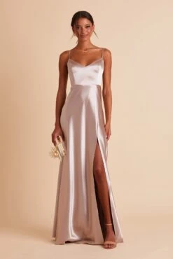Jay Shiny Satin Dress - Taupe