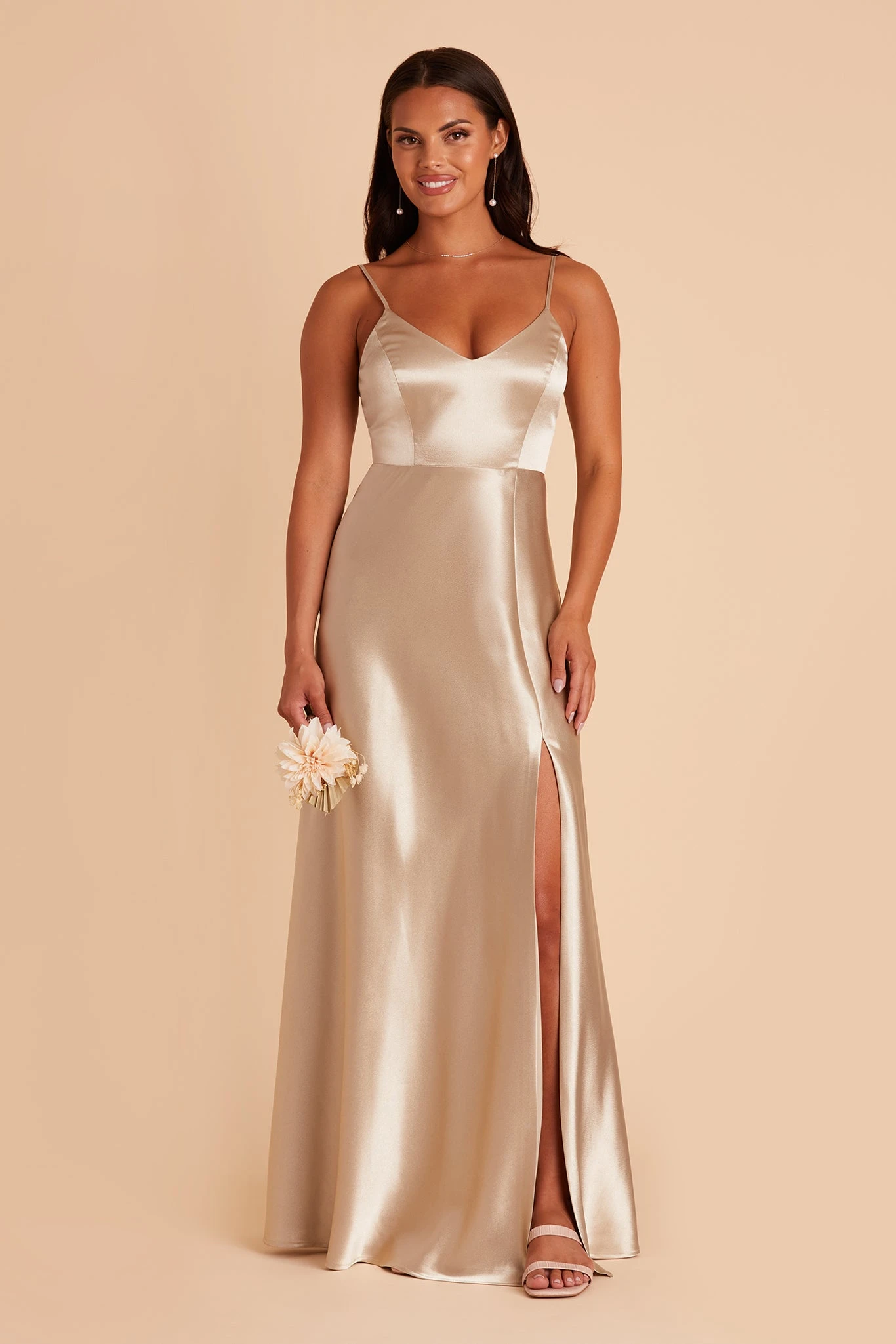 Jay Shiny Satin Dress - Neutral Champagne 3 Jay Shiny Satin Dress - Neutral Champagne