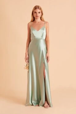 Jay Shiny Satin Dress - Sage -Elegance Bridal Store BIRDY GREY JAY SLIT BRIDESMAID DRESS SAGE 04