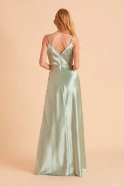 Jay Shiny Satin Dress - Sage -Elegance Bridal Store BIRDY GREY JAY SLIT BRIDESMAID DRESS SAGE 07