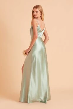 Jay Shiny Satin Dress - Sage -Elegance Bridal Store BIRDY GREY JAY SLIT BRIDESMAID DRESS SAGE 08