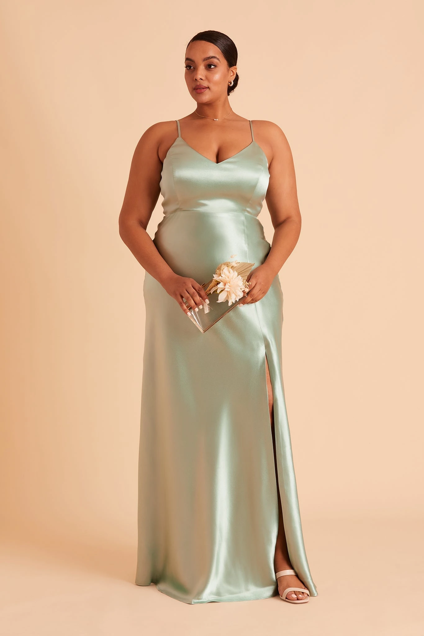 Jay Shiny Satin Dress - Sage - Image 13