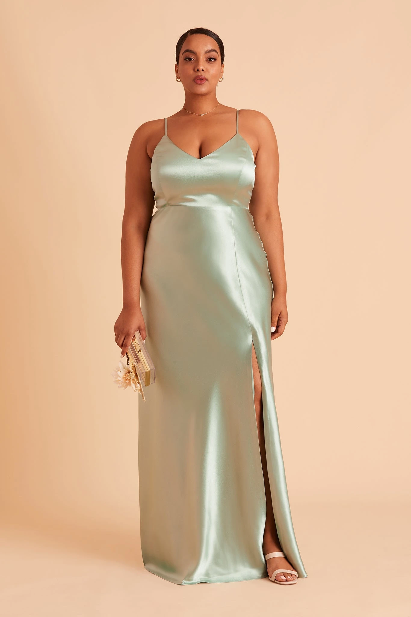 Jay Shiny Satin Dress - Sage - Image 14