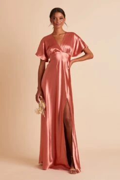 Jesse Shiny Satin Dress - Terracotta