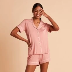 Jonny Pajama Set - Dusty Rose -Elegance Bridal Store BIRDY GREY JONNY PIPED PJ SET DUSTY ROSE 01
