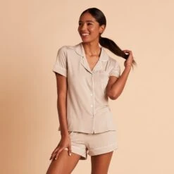 Jonny Pajama Set - Taupe 16 Jonny Pajama Set - Taupe -Elegance Bridal Store BIRDY GREY JONNY PIPED PJ SET TAUPE 04