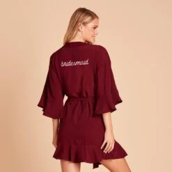 Kenny Ruffle Robe - Cabernet -Elegance Bridal Store BIRDY GREY KENNY BRIDESMAID RUFFLE ROBE CABERNET 05 PERSONALIZATION 02