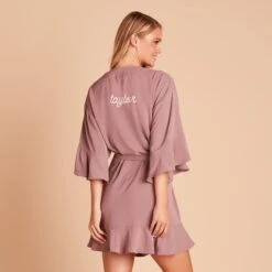 Kenny Ruffle Robe - Dark Mauve 16 Kenny Ruffle Robe - Dark Mauve -Elegance Bridal Store BIRDY GREY KENNY BRIDESMAID RUFFLE ROBE MAUVE 04 PERSONALIZATION 01