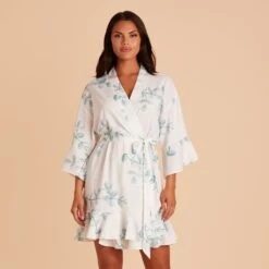 Kenny Floral Ruffle Robe - Sage Eucalyptus -Elegance Bridal Store BIRDY GREY KENNY FLORAL BRIDESMAID ROBE EUCALYPTUS 01