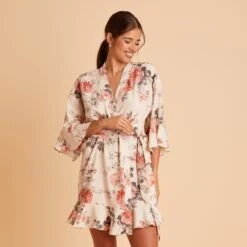 Kenny Floral Ruffle Robe - Cream Floral -Elegance Bridal Store BIRDY GREY KENNY FLORAL RUFFLE ROBE CREAM 01