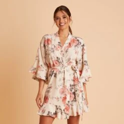 Kenny Floral Ruffle Robe - Cream Floral -Elegance Bridal Store BIRDY GREY KENNY FLORAL RUFFLE ROBE CREAM 03