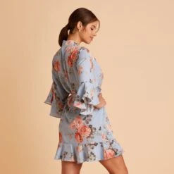 Kenny Floral Ruffle Robe - Dusty Blue Floral -Elegance Bridal Store BIRDY GREY KENNY FLORAL RUFFLE ROBE DUSTY BLUE 03