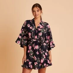 Kenny Floral Ruffle Robe - Midnight Pink Floral